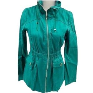 Anthropologie birdcage teal green lightweight utility jacket size M